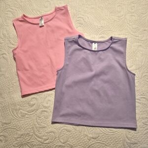 Yogalicious girls Large or 12 sleeveless shirt, 1 each pink lt purple EUC